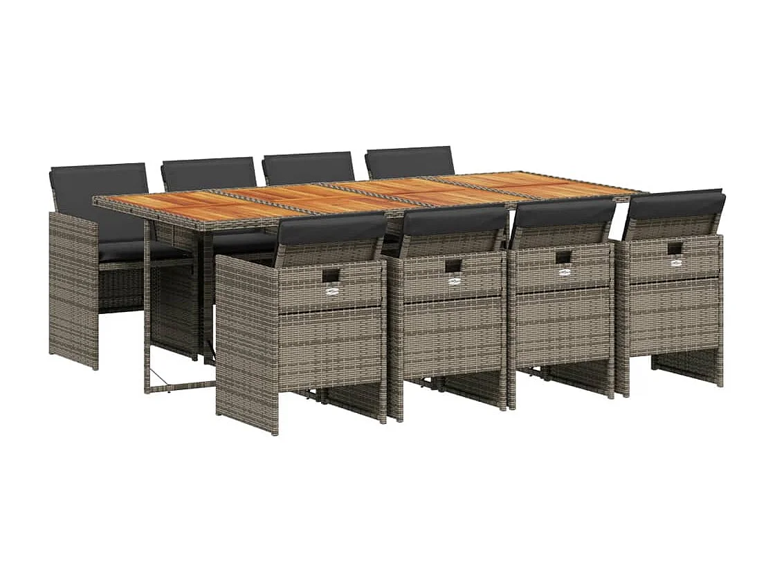 Jesse  Ensemble à manger de jardin 9 pcs coussins gris résine tressée