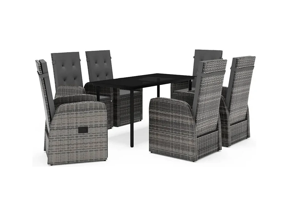 Grimfast  Ensemble à manger de jardin avec coussins 7 pcs Gris