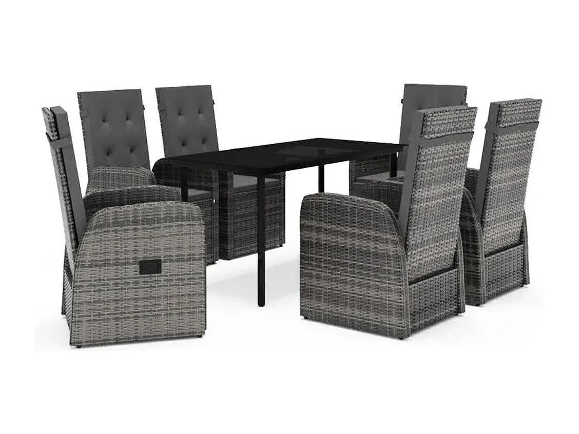 Grimfast  Ensemble à manger de jardin avec coussins 7 pcs Gris