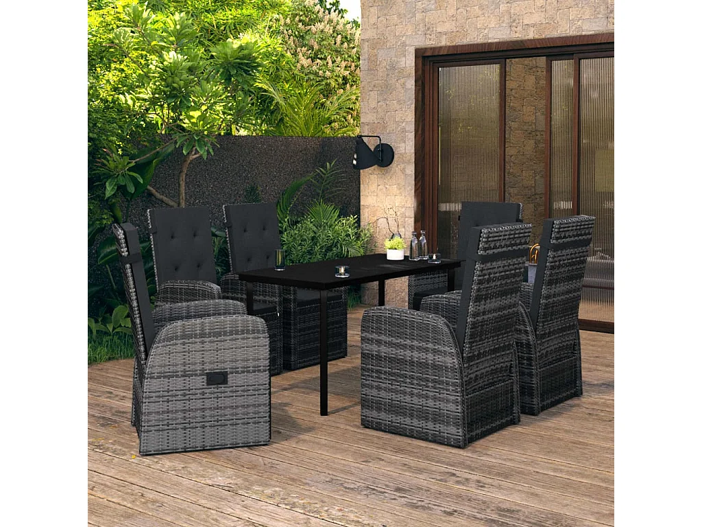 Grimfast  Ensemble à manger de jardin avec coussins 7 pcs Gris