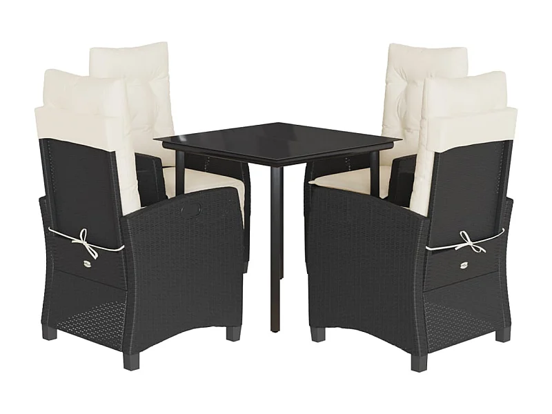 Léonard  Ensemble à manger de jardin coussins 5pcs Noir Résine tressée