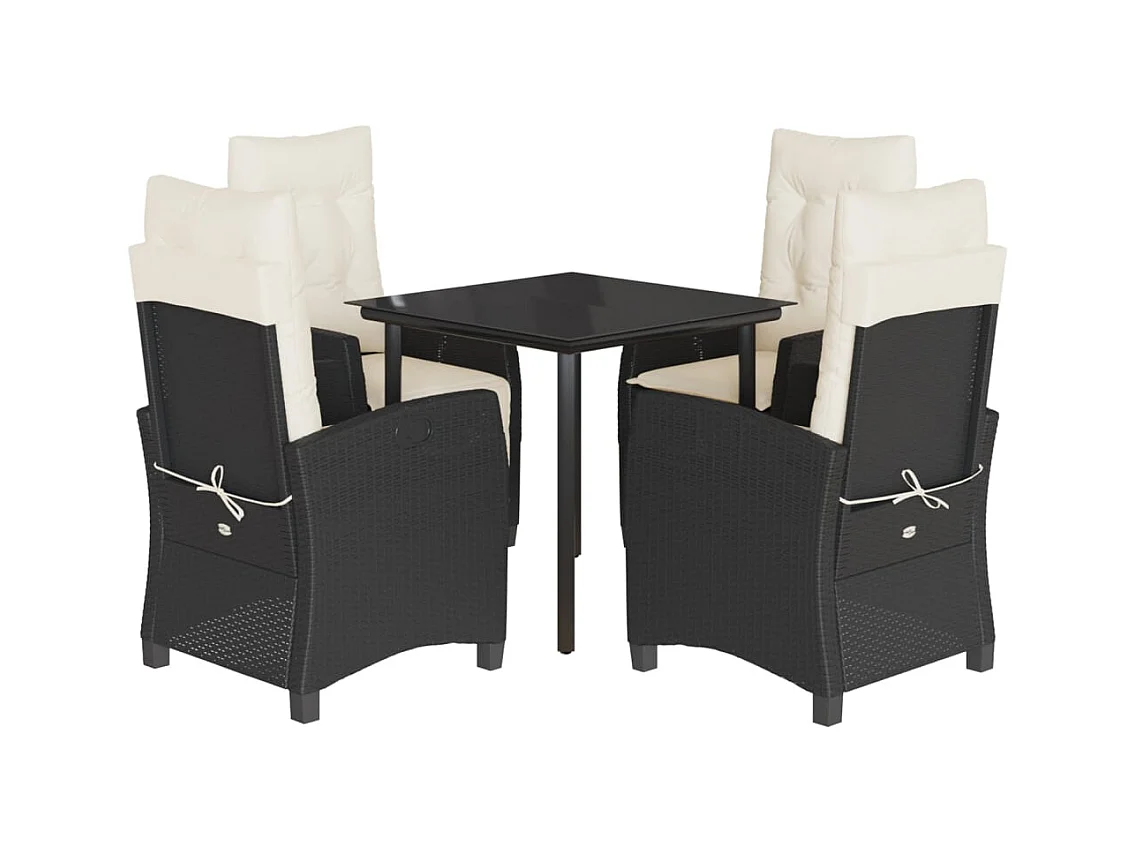 Léonard  Ensemble à manger de jardin coussins 5pcs Noir Résine tressée