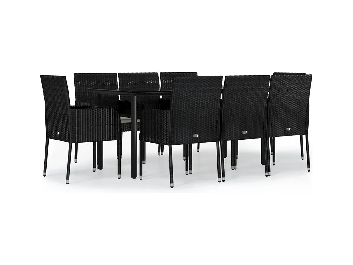 Zyldr  Ensemble à manger jardin 9pcs et coussins noir résine tressée