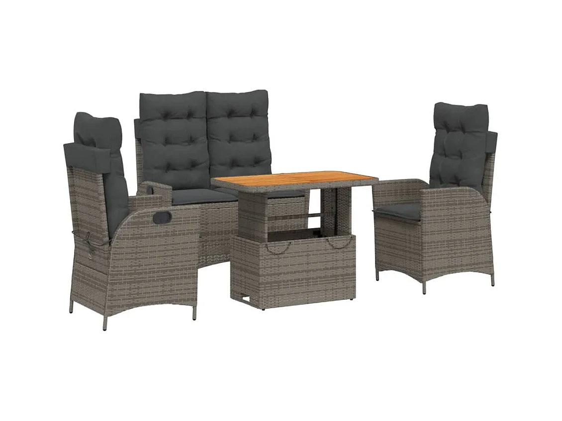 Myrvin  Ensemble à manger jardin 4pcs et coussins Gris Résine tressée