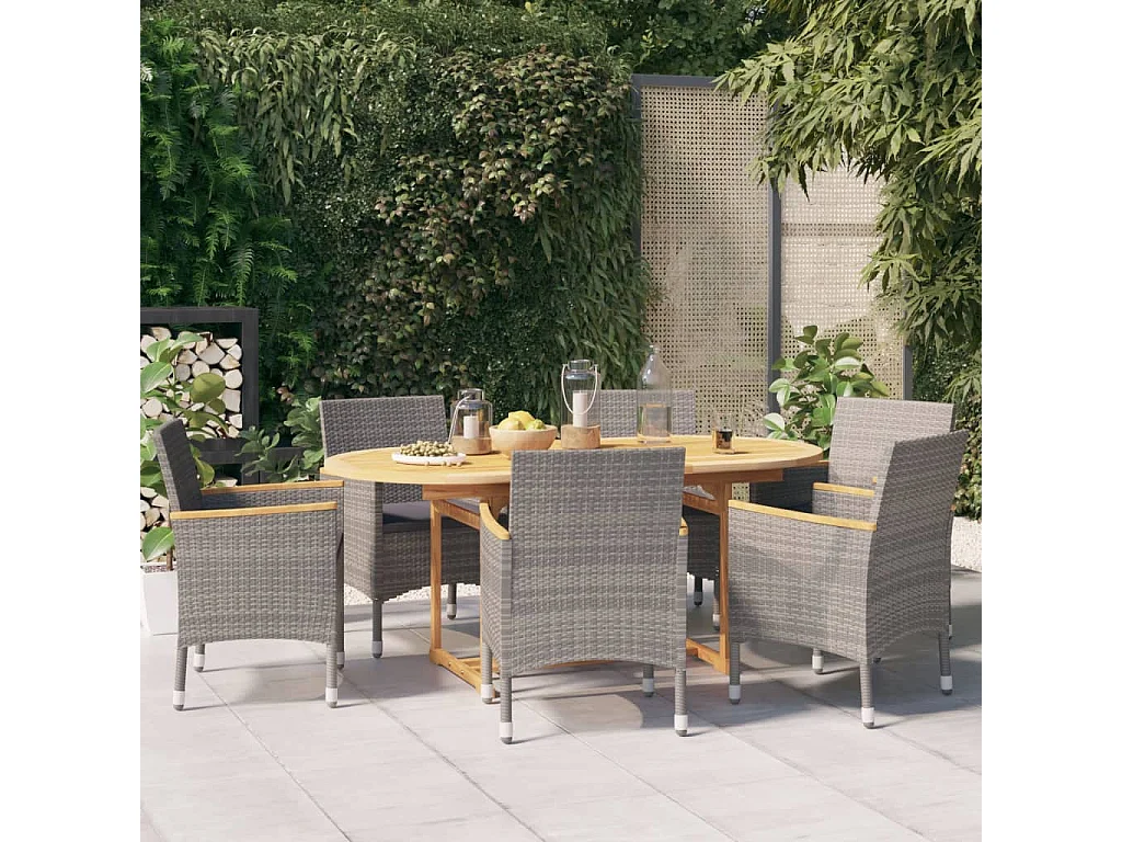Garden Furniture -  Ensemble à manger de jardin 7 pcs avec coussins Gris