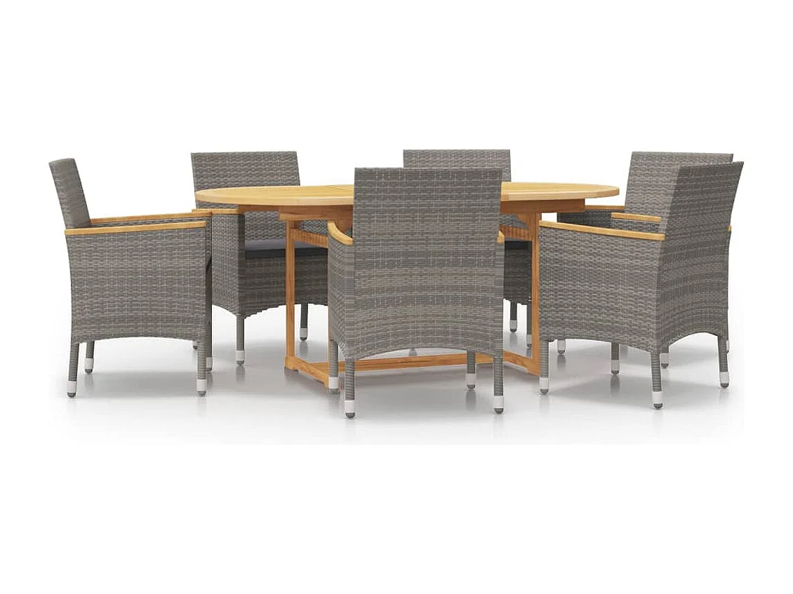 Garden Furniture -  Ensemble à manger de jardin 7 pcs avec coussins Gris