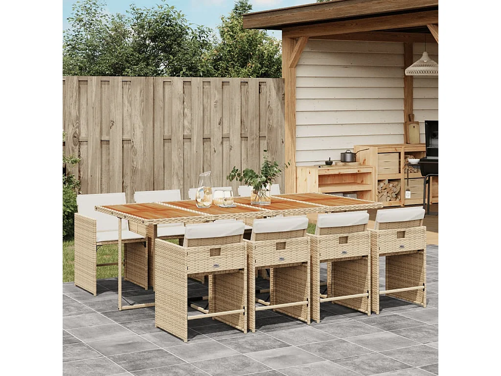 Heeswijk-Dinther  Ensemble à manger de jardin et coussins 9 pcs beige Poly rotin