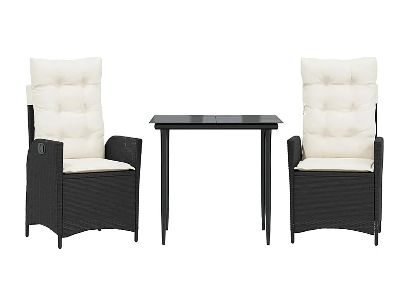 Rinaldo  Ensemble à manger de jardin avec coussins 3 pcs Noir