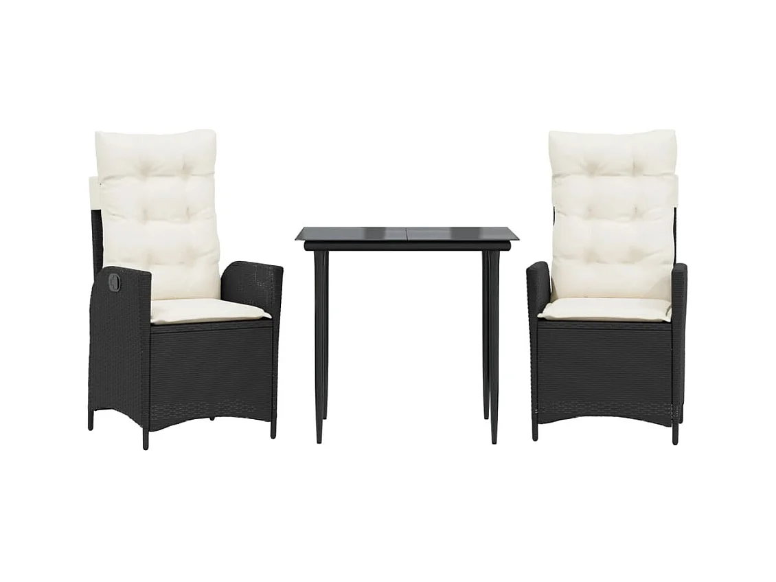 Rinaldo  Ensemble à manger de jardin avec coussins 3 pcs Noir