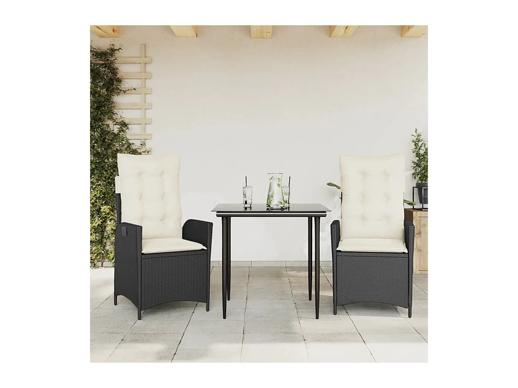 Rinaldo  Ensemble à manger de jardin avec coussins 3 pcs Noir