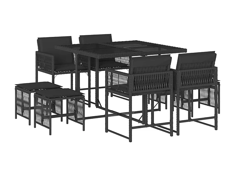 Xeli  9-delige Tuinset poly rattan zwart