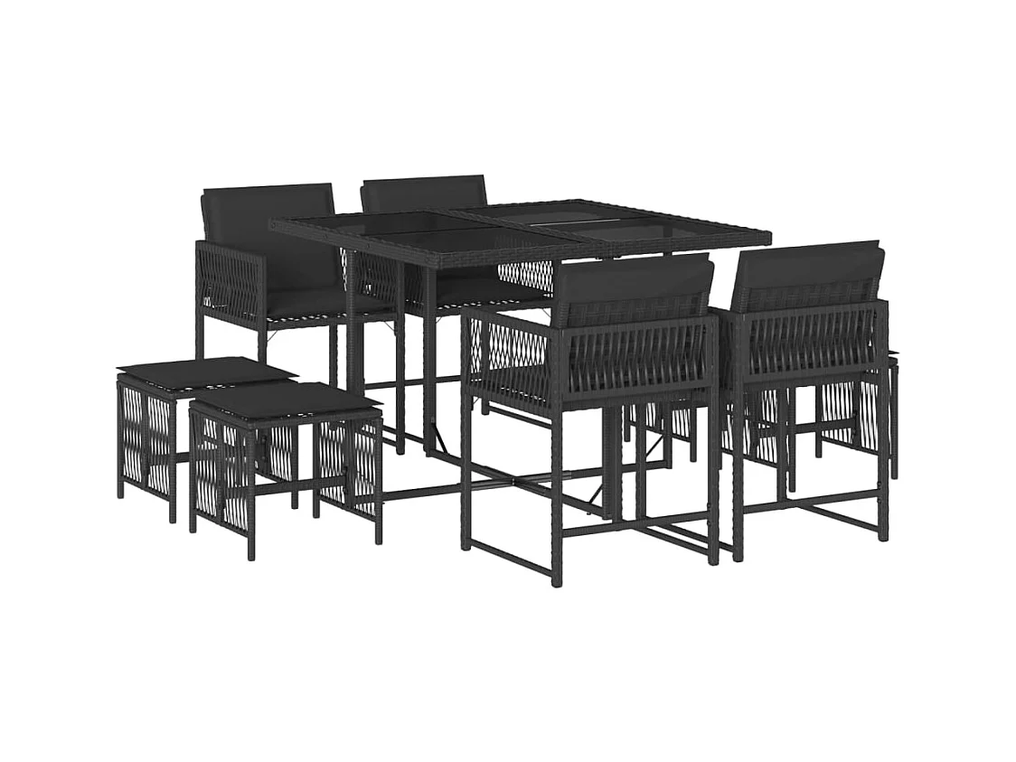 Xeli  9-delige Tuinset poly rattan zwart