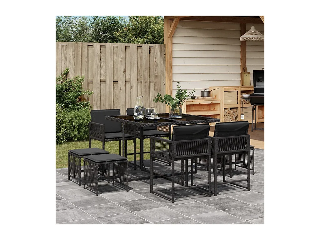 Xeli  9-delige Tuinset poly rattan zwart