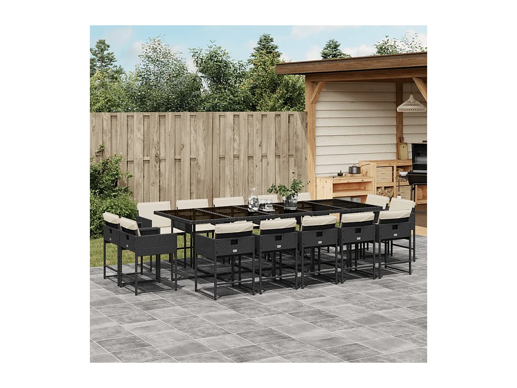 Brienne  Ensemble à manger de jardin 15 pcs coussins noir résine tressée