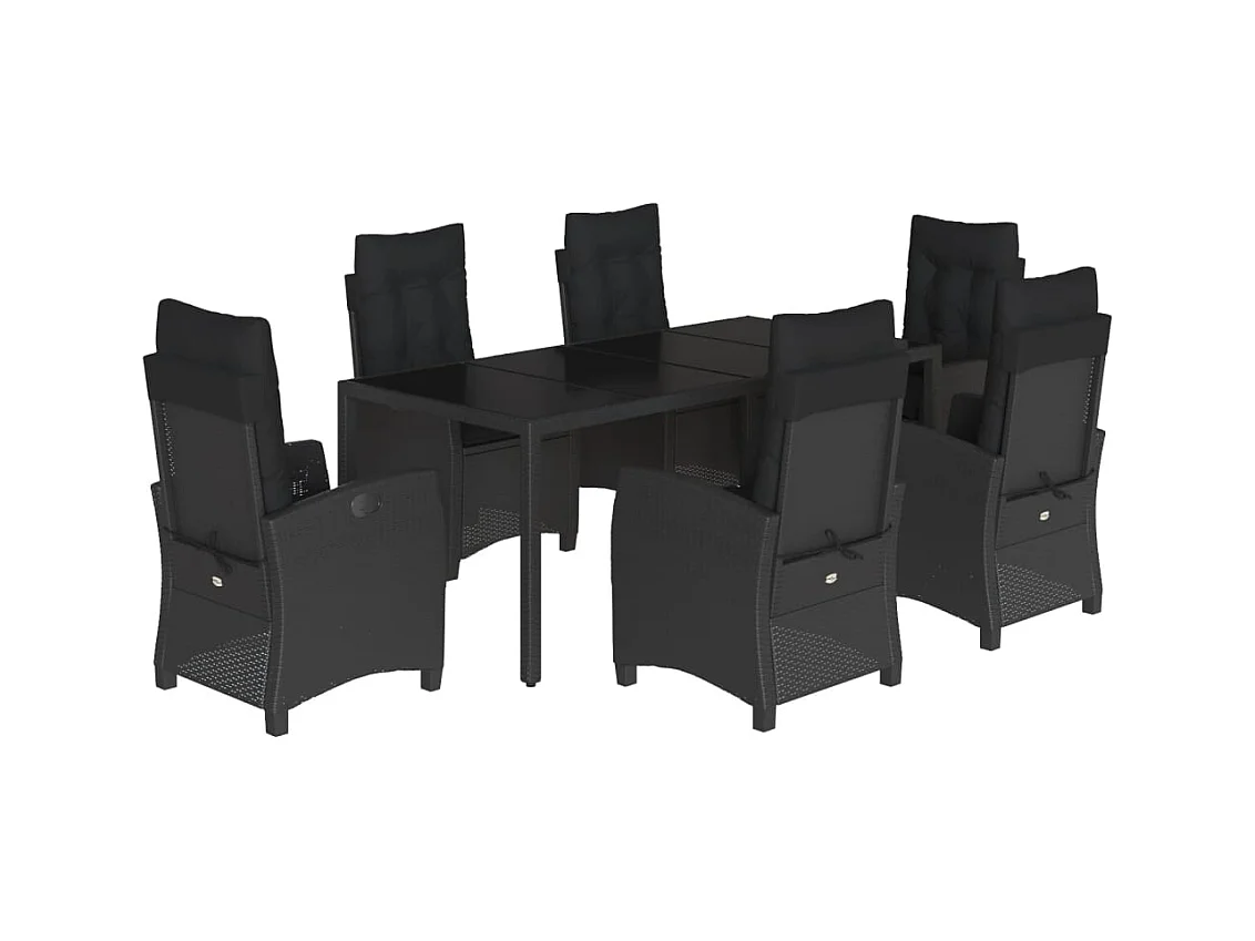 Jalnar  Ensemble à manger de jardin coussins 7pcs Noir Résine tressée