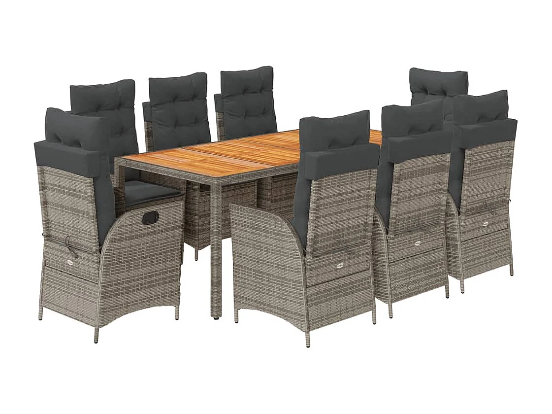 Wanda  Ensemble à manger de jardin 9 pcs coussins gris résine tressée