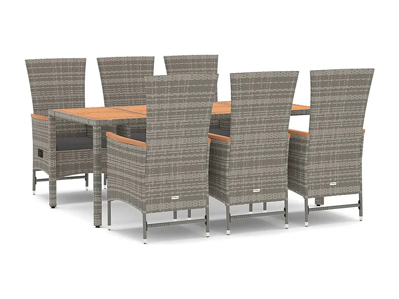 Brunnir  Ensemble à manger de jardin et coussins 7 pcs gris rotin