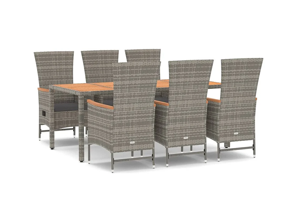 Brunnir  Ensemble à manger de jardin et coussins 7 pcs gris rotin