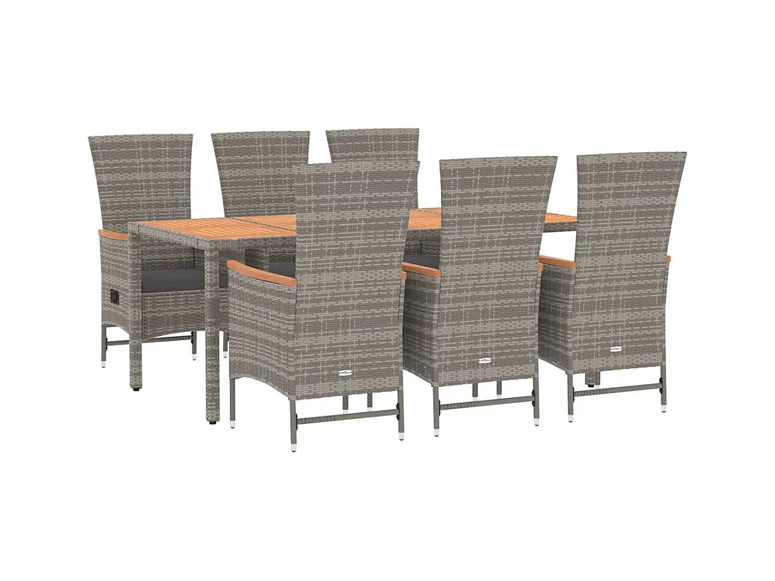 Brunnir  Ensemble à manger de jardin et coussins 7 pcs gris rotin