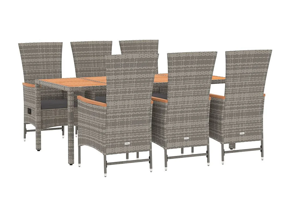 Brunnir  Ensemble à manger de jardin et coussins 7 pcs gris rotin