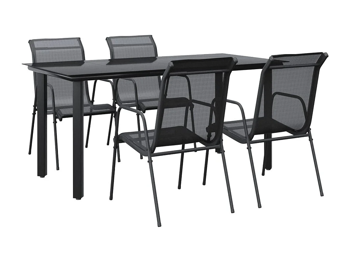 Gralon  Juego de comedor para jardín 5 piezas acero y textilene negro