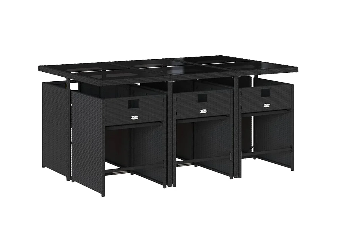 Zele  Set de comedor de jardín 7 pzas y cojines ratán sintético negro