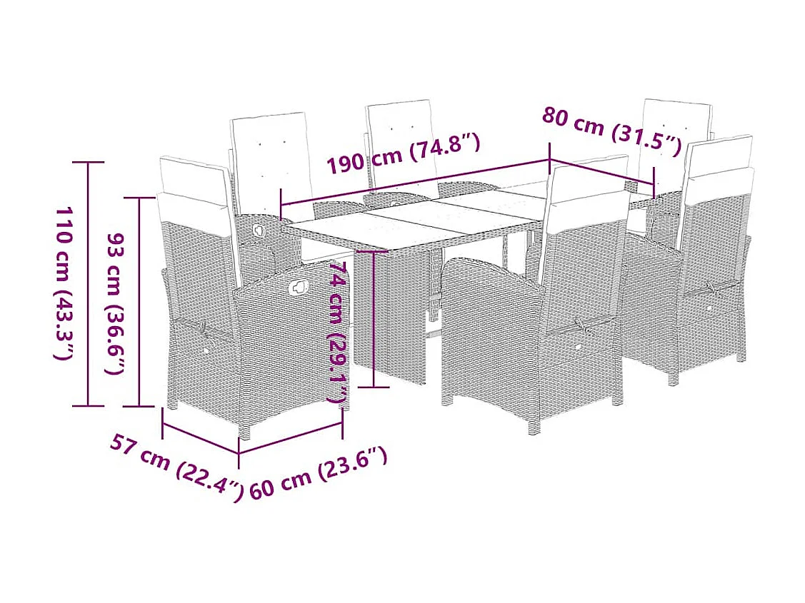 Thomian  Ensemble à manger de jardin et coussins 7 pcs beige poly rotin