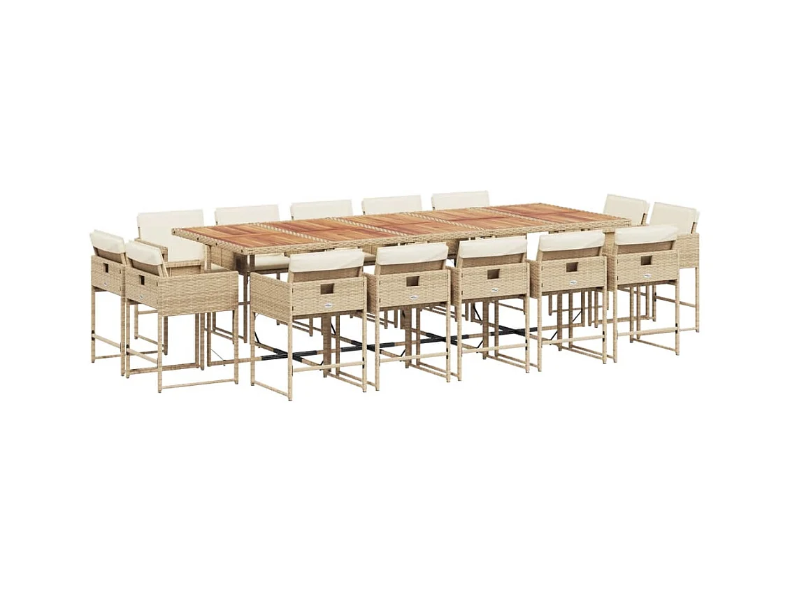 Brienne  Set comedor de jardín con cojines 15 pzas ratán sintético beige