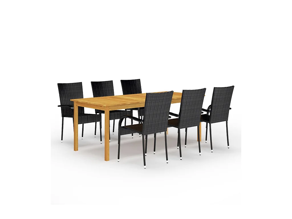 Pendral  Ensemble à manger de jardin 7 pcs Noir