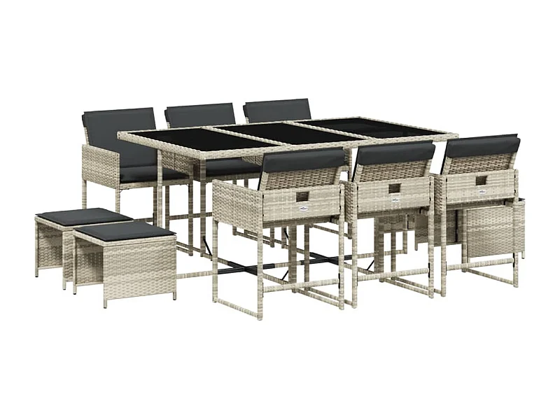 Kirkland  Set de comedor de jardín 11 pzas y cojines ratán sintético gris