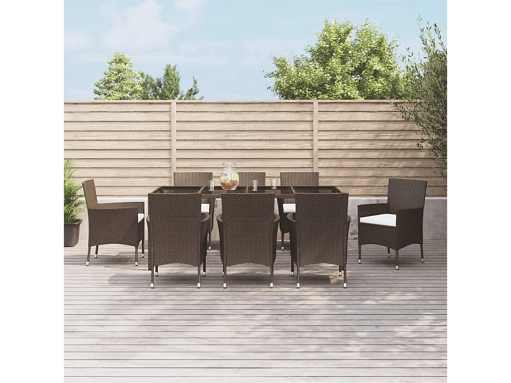 Prolenta Premium -  Ensemble à manger de jardin et coussins 9 pcs marron poly rotin