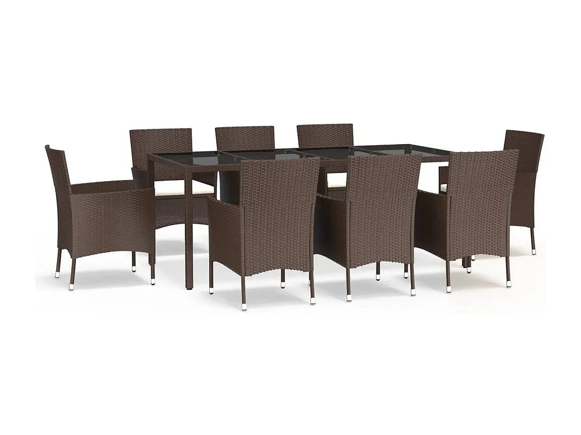 Prolenta Premium -  Ensemble à manger de jardin et coussins 9 pcs marron poly rotin