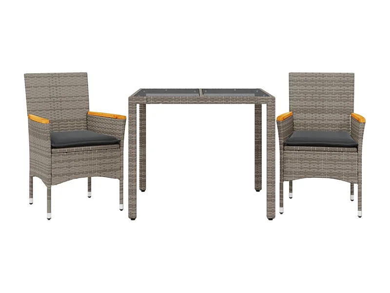 Bakersfield  3-delige Tuinset met kussens poly rattan en glas grijs