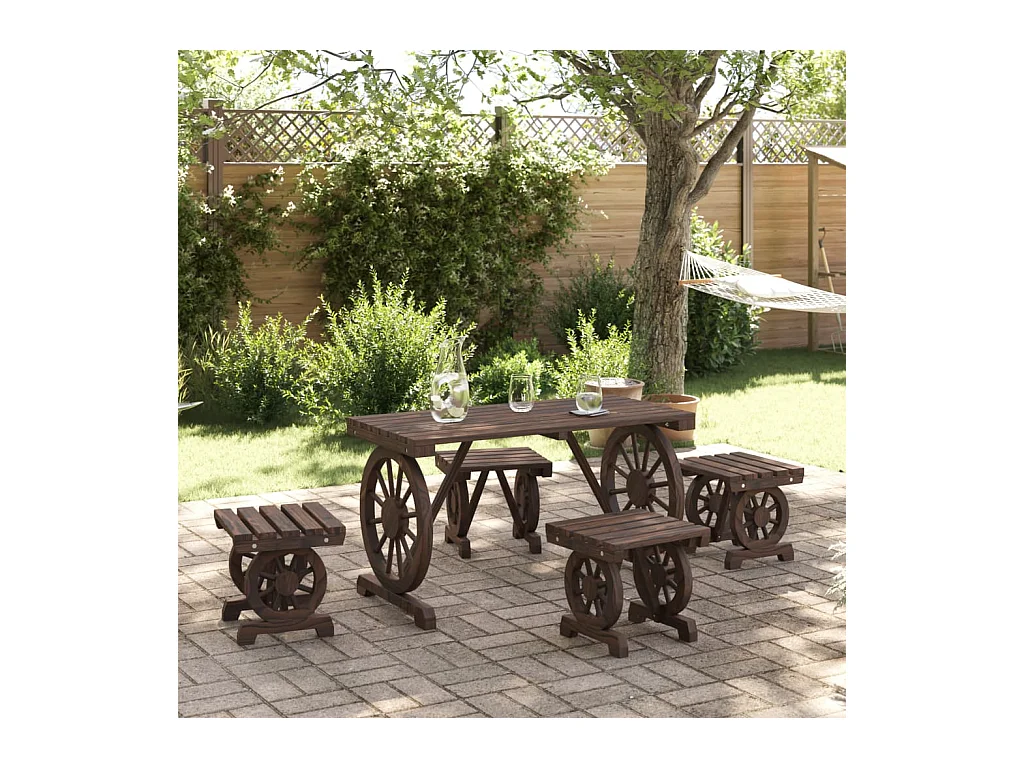 Berthe  Ensemble à manger de jardin 5 pcs bois de sapin massif