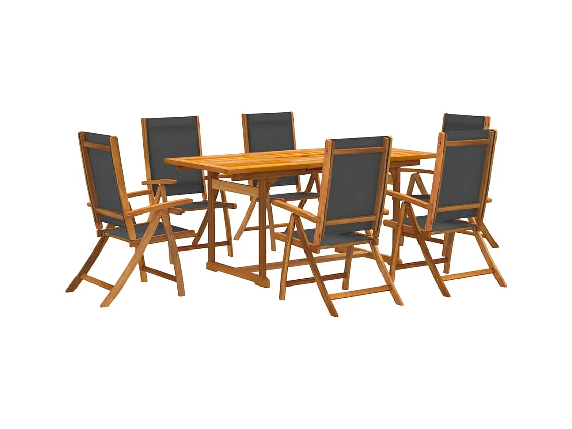 Carrizo Springs  Juego comedor de jardín 7 pzas madera maciza acacia y textileno