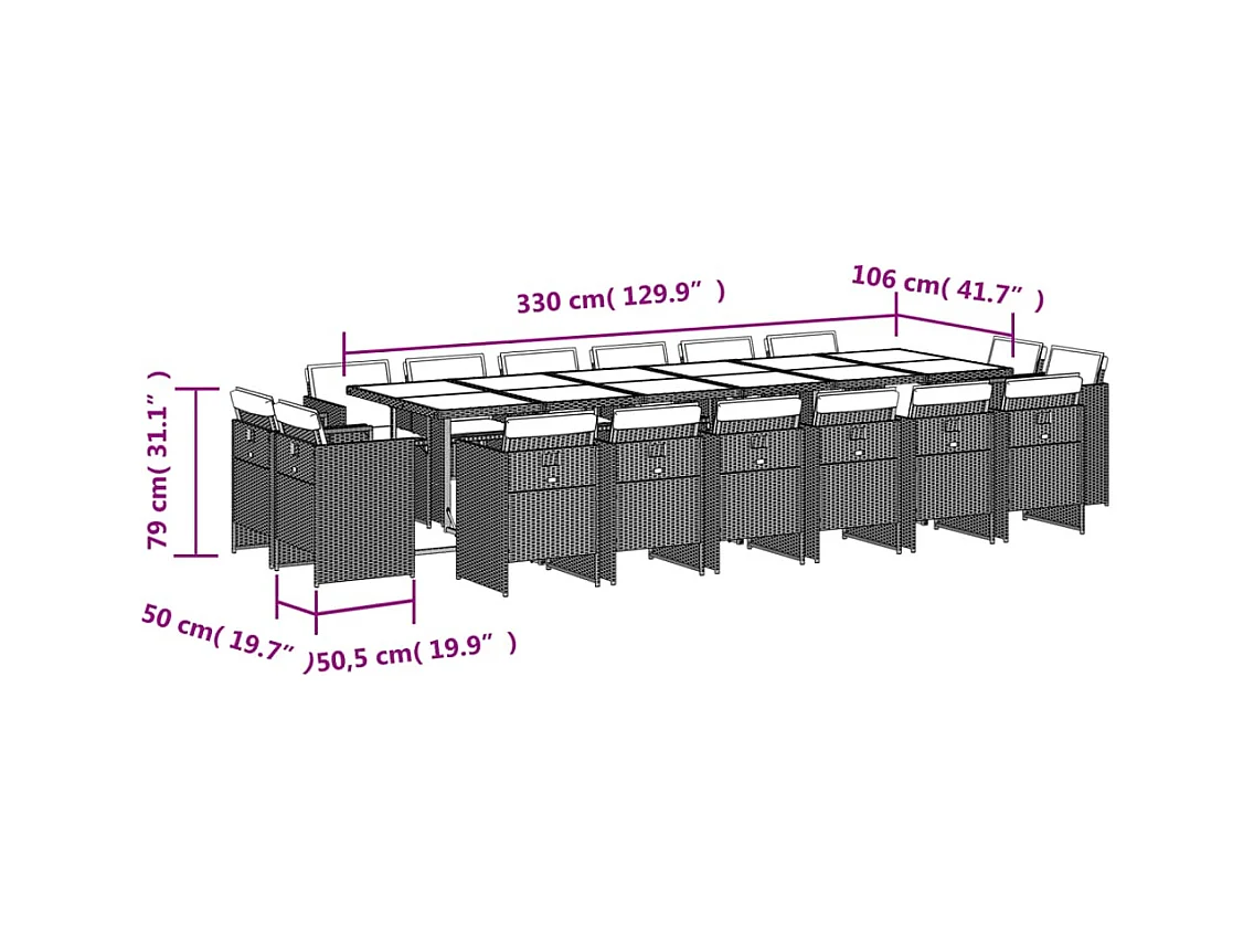 Jeroen  17-delige Tuinset met kussens poly rattan zwart