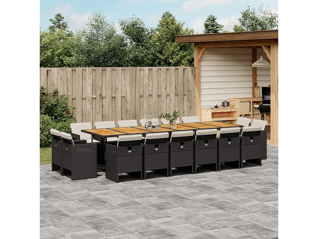 Jeroen  Ensemble à manger de jardin 17 pcs coussins noir résine tressée