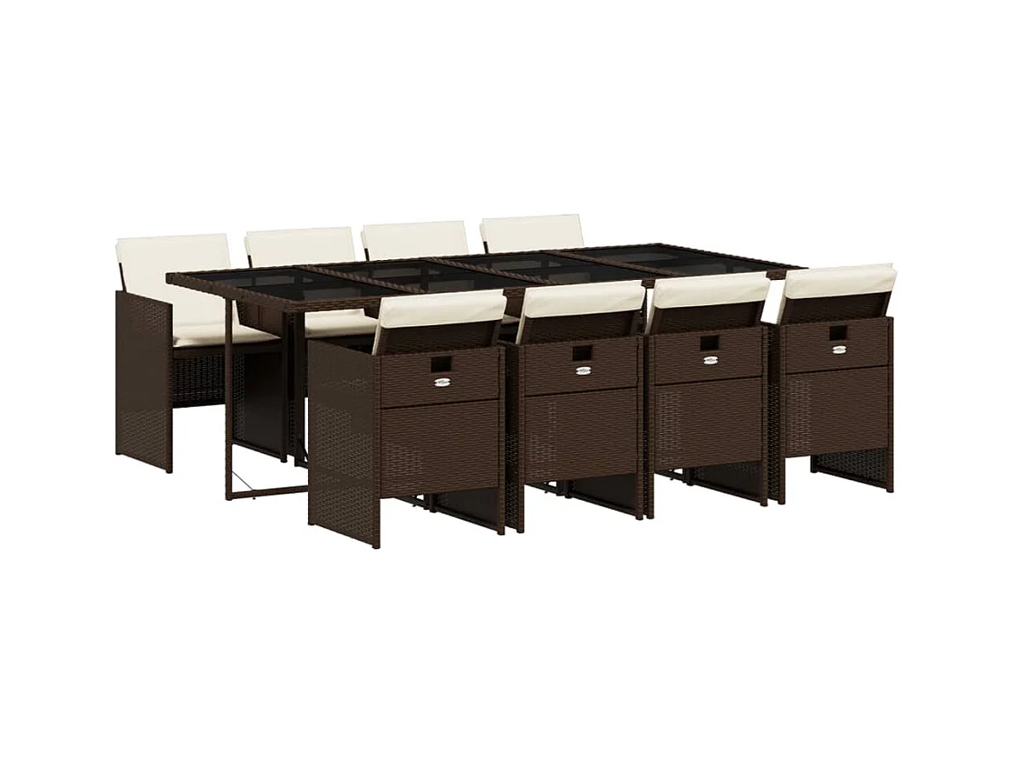 Ljungby  9-delige Tuinset met kussens poly rattan bruin