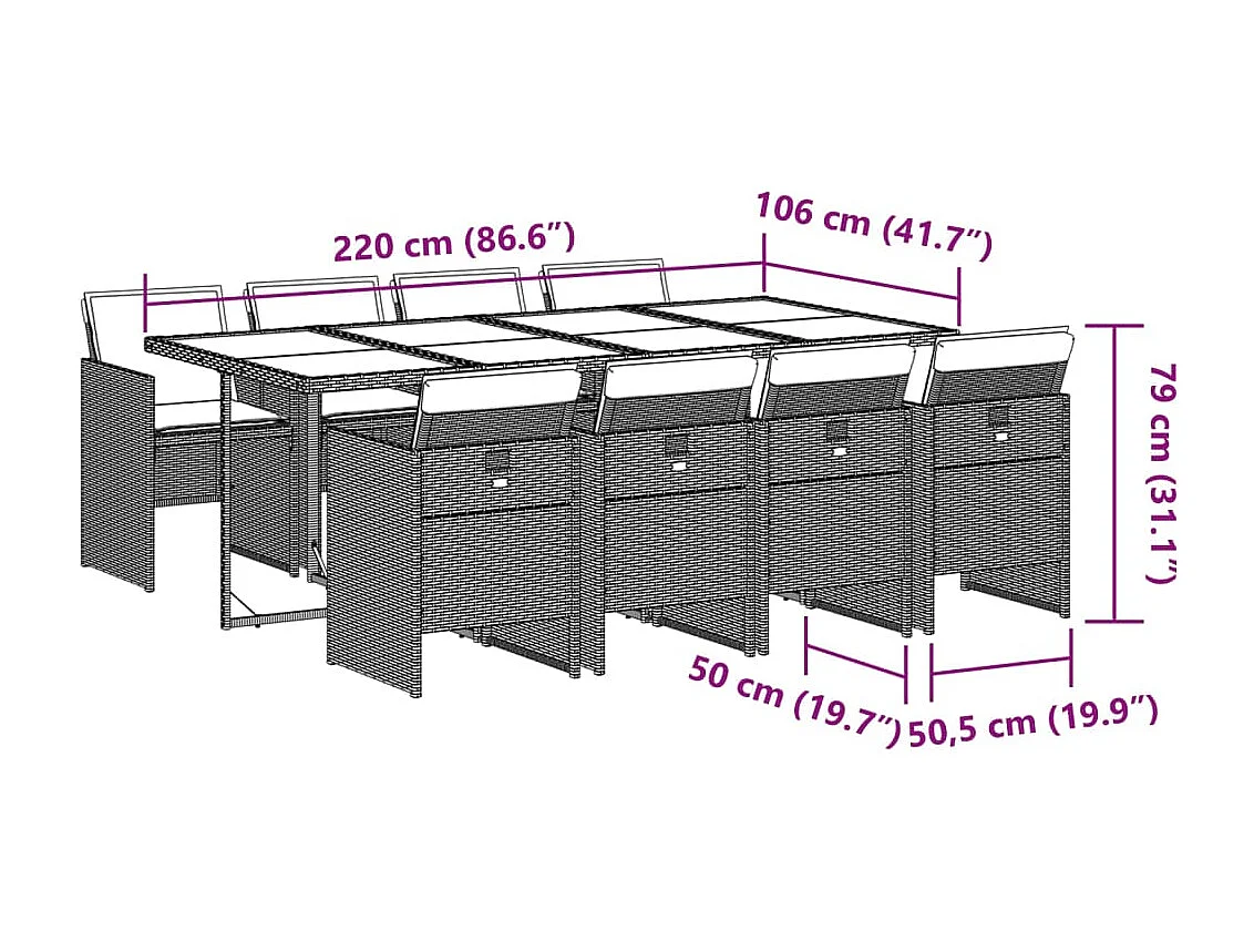 Ljungby  9-delige Tuinset met kussens poly rattan bruin