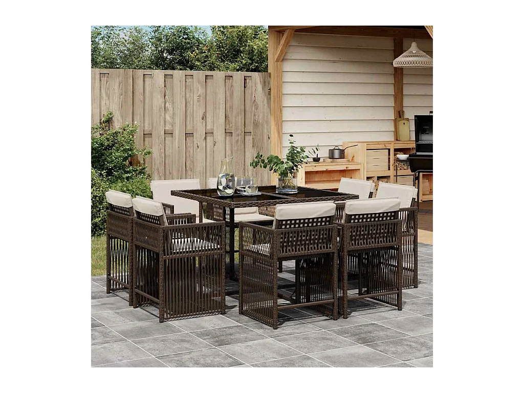 Maart  9-delige Tuinset met kussens poly rattan bruin