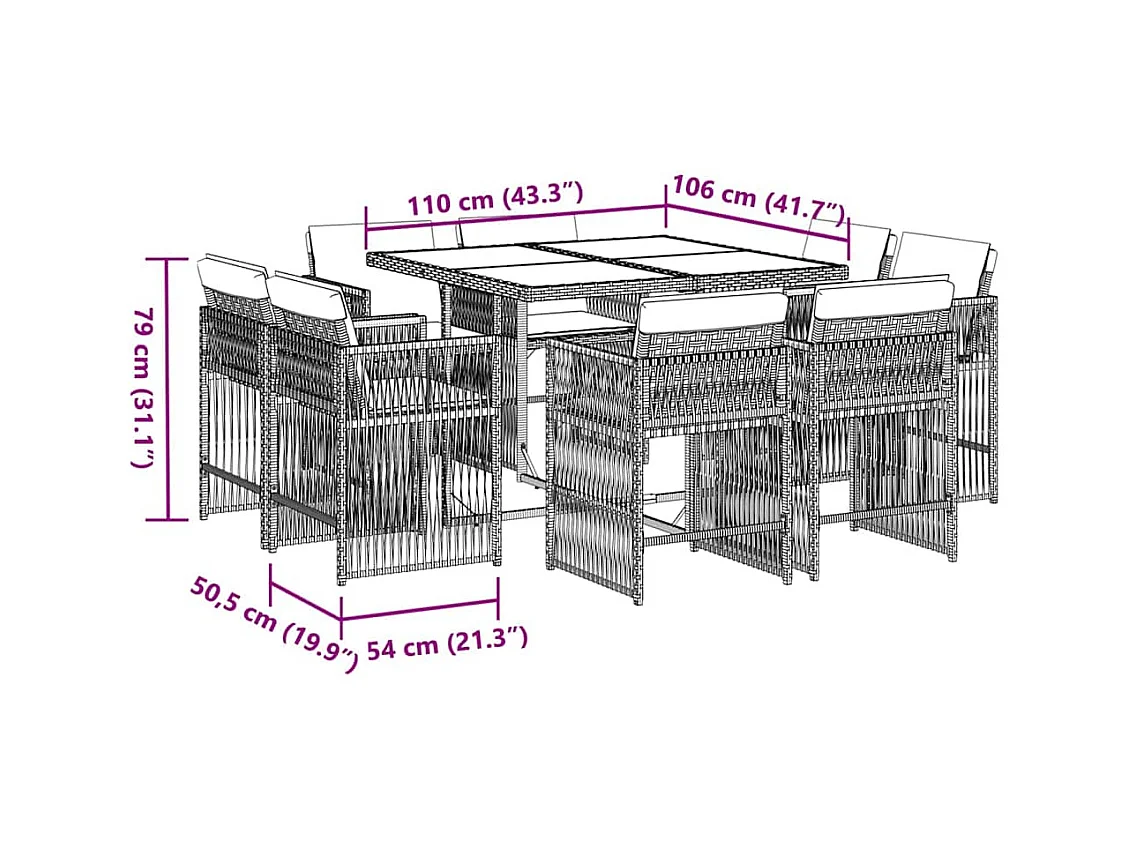 Maart  9-delige Tuinset met kussens poly rattan bruin