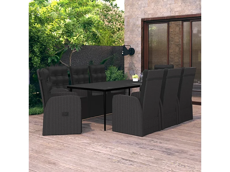 Stubbekøbing  Ensemble à manger de jardin avec coussins 9 pcs noir