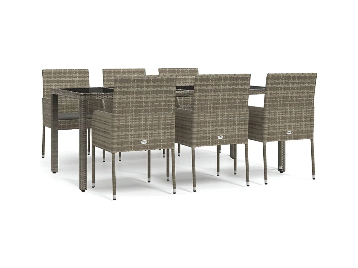 Cotati  Ensemble à manger jardin et coussins 7 pcs gris rotin