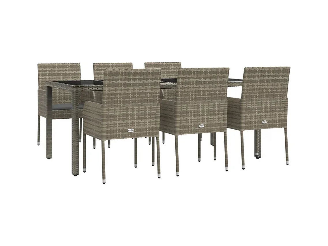 Cotati  Ensemble à manger jardin et coussins 7 pcs gris rotin