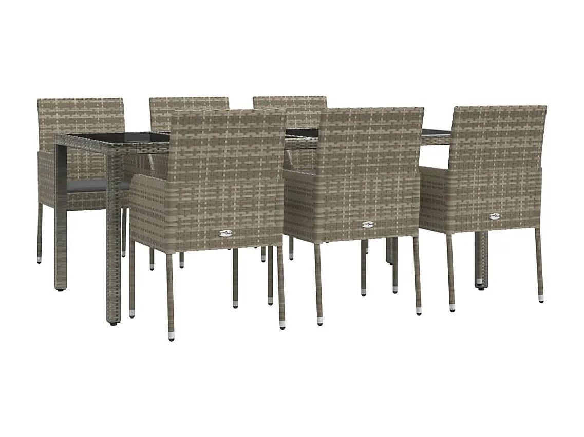 Cotati  Ensemble à manger jardin et coussins 7 pcs gris rotin