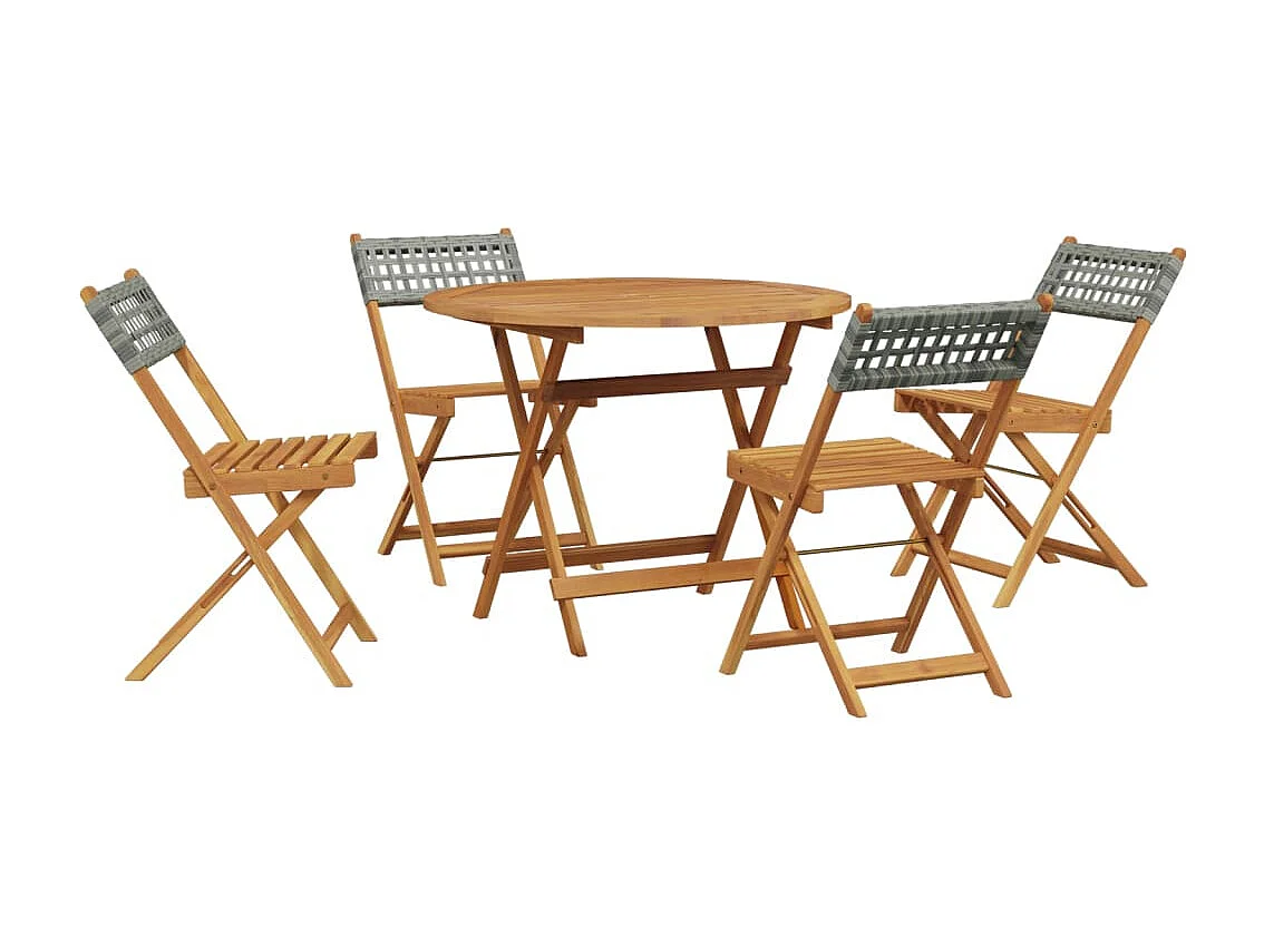 Niek  Ensemble à manger de jardin 5 pcs résine tressée et bois massif
