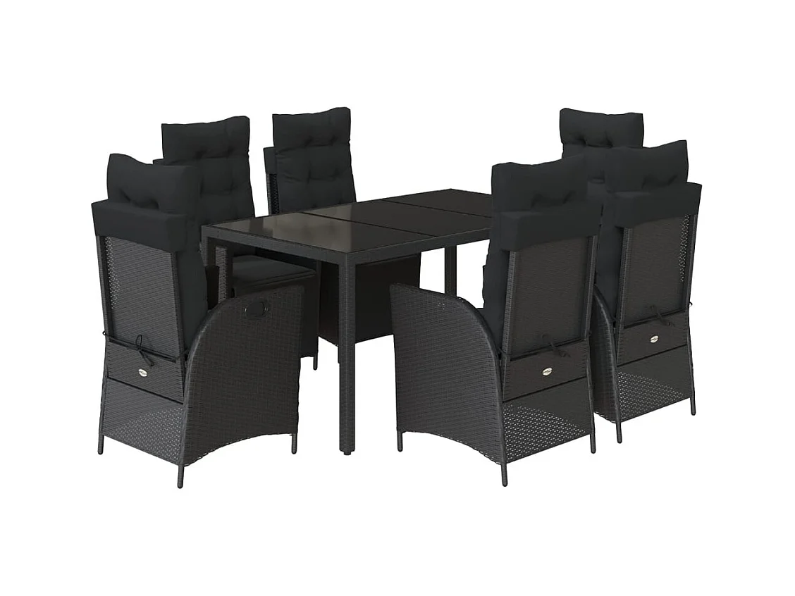 Chris David  Ensemble à manger de jardin coussins 7pcs Noir Résine tressée