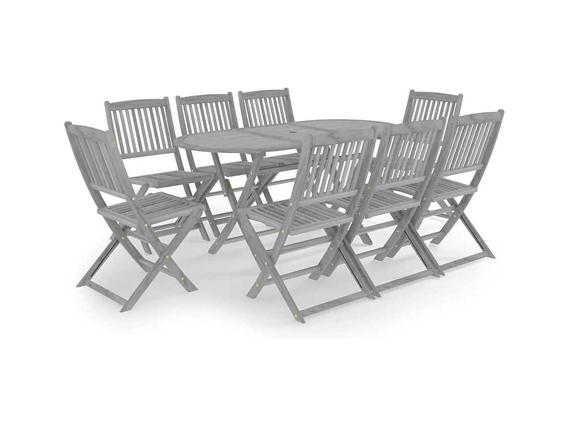 Hyral  Ensemble à manger de jardin 9 pcs Bois d'acacia massif Gris