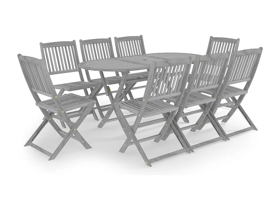 Hyral  Ensemble à manger de jardin 9 pcs Bois d'acacia massif Gris