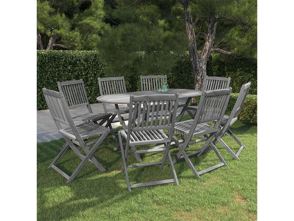 Hyral  Ensemble à manger de jardin 9 pcs Bois d'acacia massif Gris